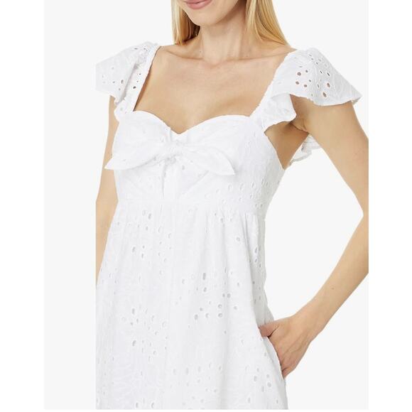 Lilly Pulitzer White Cotton Eyelet Embroidered Flutter Sleeve Midi Dress Size 10 - Picture 10 of 11
